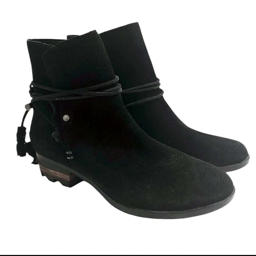 SOREL Farah Black Suede Ankle Boots Block Heel NL2682 Size 8.5 EUC - Picture 2 of 10